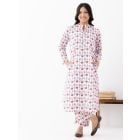 White Pink Printed Cotton with Pants- Set of 2