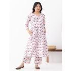 White Pink Printed Cotton with Pants- Set of 2