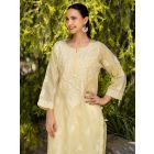 Pastel Yellow Embroidered Cotton Kurta