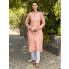 Peach Embroidered Cotton Kurta