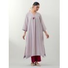 Lavender Hand Embroidered Cotton Kurta with Pants- Set of 2