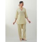 Pastel Yellow Hand Embroidered Cotton Co-ord Set- Set of 2