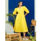 Lemon Yellow Embroidered Poplin Dress