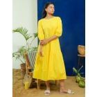 Lemon Yellow Embroidered Poplin Dress