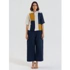 Multicolor Color Block Cotton Linen Shirt