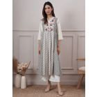 Ivory Black Hand Embroidered Cotton Printed Kurta