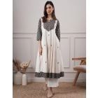 Ivory Black Hand Embroidered Cotton Printed Kurta
