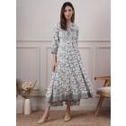 Grey Hand Embroidered Cotton Printed Kurta