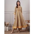 Mustard Yellow Hand Embroidered Cotton Printed Kurta
