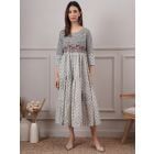 Ivory Printed Cotton Hand Embroidered Dress