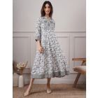 Grey Cotton Printed Hand Embroidered Dress