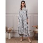Grey Cotton Printed Kurta