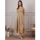 Mustard Yellow Hand Embroidered Cotton Printed Dress