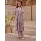 Grey Printed Cotton Kurta with Pants - Set of 2
