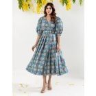 Grey Pink Hand Block Printed Cotton Dress