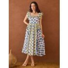 Blue White Hand Block Printed Cotton Mulmul Dress