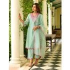 Blue Embroidered Organza Dupatta
