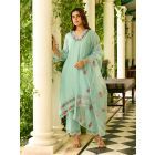 Aqua Blue Organza Embroidered Dupatta