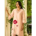 Light Pink Patch Work Viscose Chanderi Kurta with Pants- Set of 2