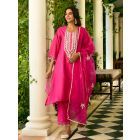 Fuchsia Embroidered Organza Dupatta
