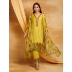 Yellow Printed Organza Dupatta