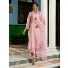 Powder Pink Embroidered Organza Dupatta