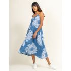 Blue White Printed Upcycled Cotton Dress