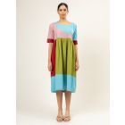 Multicolor Gathered Upcycled Cotton Dress