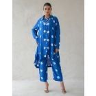 Blue Bandhani Tie and Dye Muslin Tunic with Pants- Set of 2