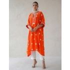 Orange Bandhani Tie and Dye Muslin Kaftan