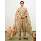 Yellow Printed Cotton Mulmul Suit- Set of 3