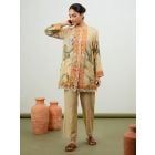 Yellow Printed Cotton Silk Co-ord Set- Set of 2