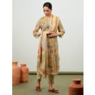 Yellow Printed Cotton Mulmul Suit- Set of 3