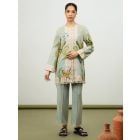 Sky Blue Printed Cotton Silk Co-ord Set- Set of 2
