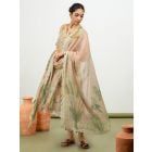 Pink Printed Cotton Mulmul Suit- Set of 3