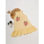 Pastel Yellow Applique Work Cotton Slub Dress