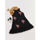 Black Applique Work Cotton Slub Dress