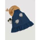 Blue Applique Work Cotton Slub Dress