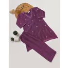 Purple Bead Work Chanderi Silk Kurta with Pants- Set of 2