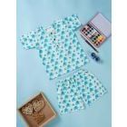 Sky Blue Hand Block Printed Cotton Unisex Co-ord Set- Set of 2