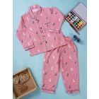 Light Pink Hand Block Printed Cotton Blend Unisex Nightwear- Set of 2