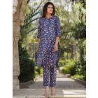 Blue Printed Cotton Kurta with Pants- Set of 2