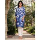 Blue Tie and Dye Cotton Kurta with Pants- Set of 2