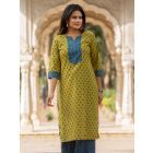 Green Printed Cotton Kurta