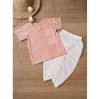 Peach Embroidered Chanderi Kurta with Dhoti Pants- Set of 2