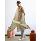 Sky Blue Printed Cotton Mulmul Suit- Set of 3