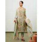 Sky Blue Printed Cotton Mulmul Suit- Set of 3