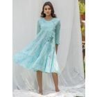 Sea Green Tie and Dye Cotton Embroidered Angrakha Tiered Dress