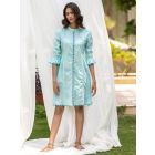 Sea Green Tie and Dye Cotton Embroidered Shirt Dress