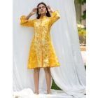 Yellow Tie and Dye Cotton Embroidered Shirt Dress